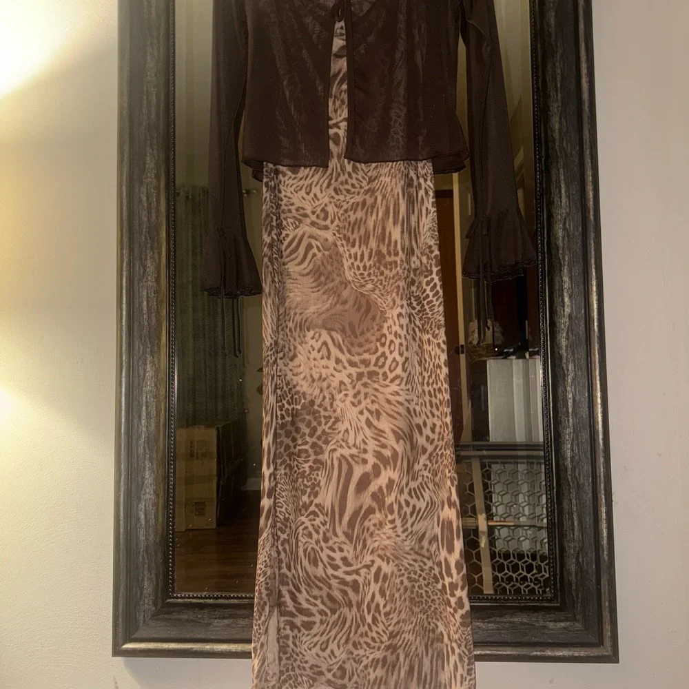See You Monday Brown Animal Print dress with Sheer Cardigan - Picture 7 of 13